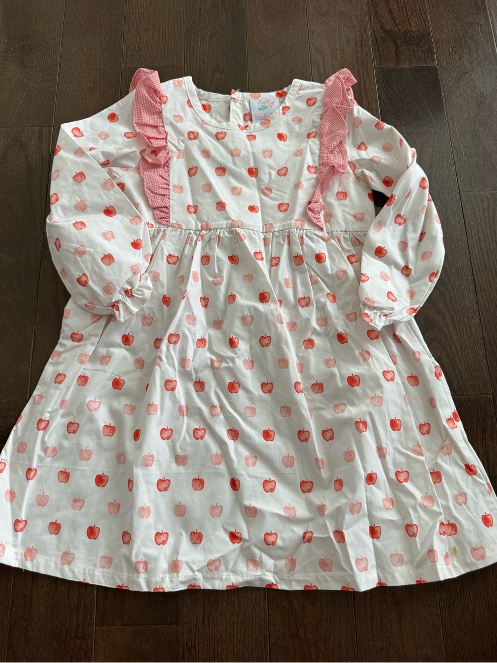 Girls White and Pink Apple Print Dress